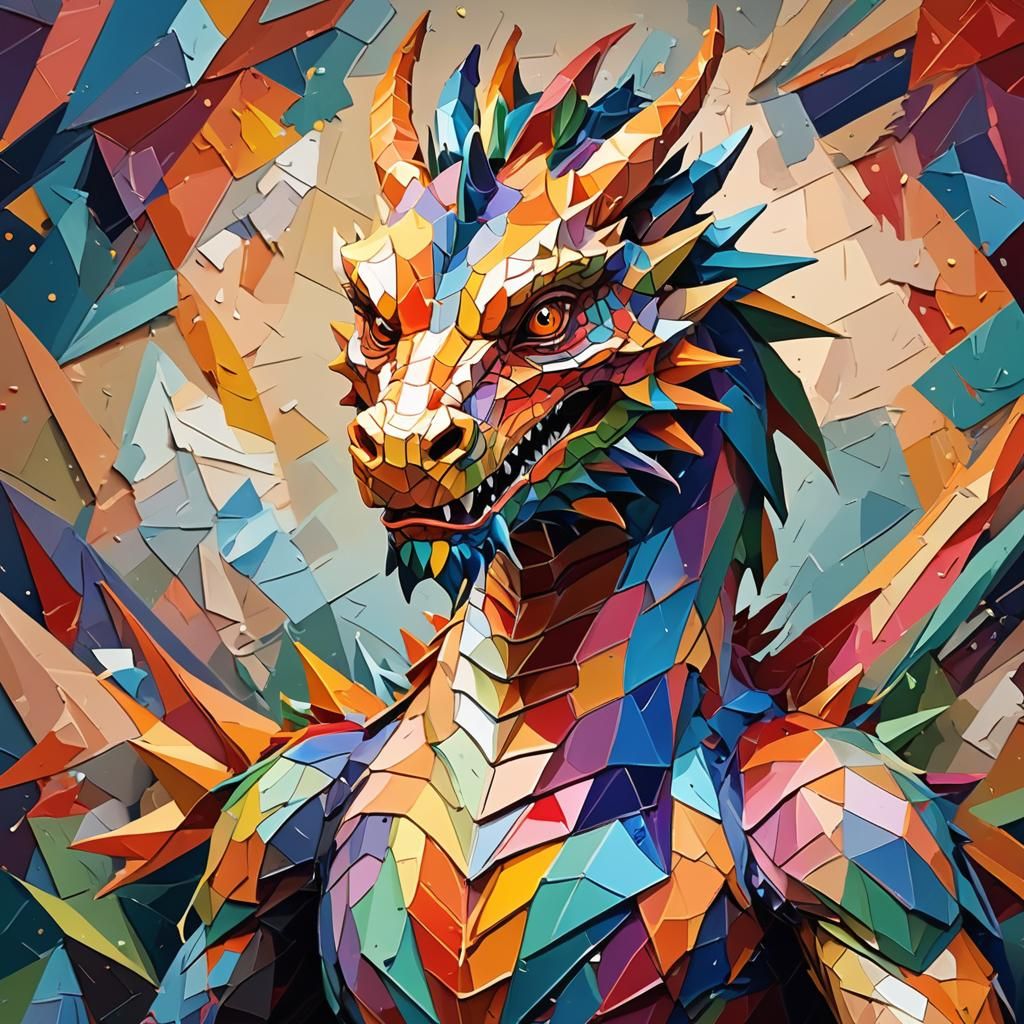 Paint by Numbers Dragon in Low-Poly Art Style