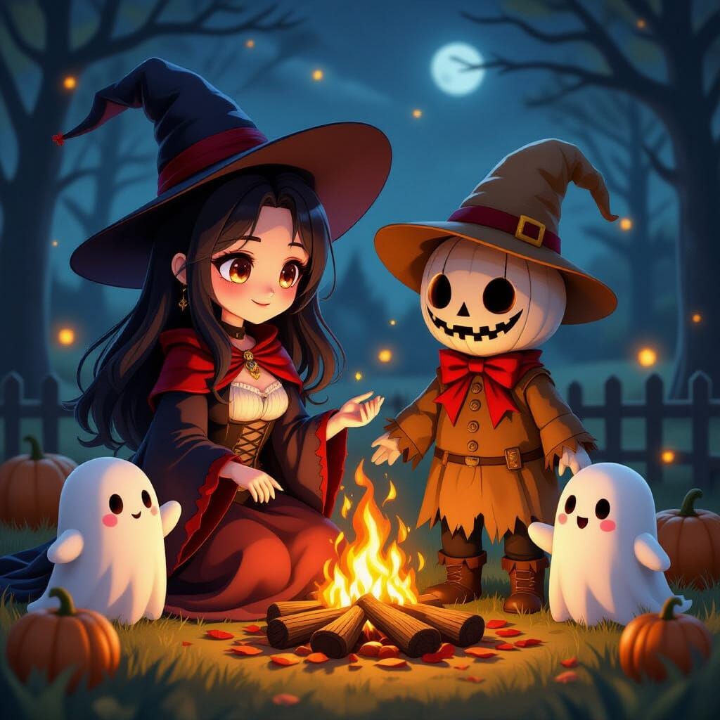 Vampire and Scarecrow Romance at Harvest Festival, 3D Anime ...