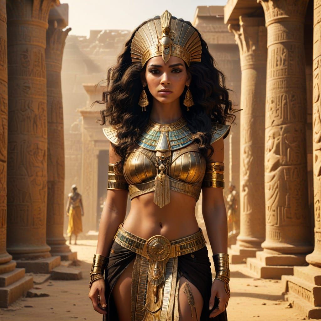 Egyptian Queen in Ancient Ruins, Regal and Powerful