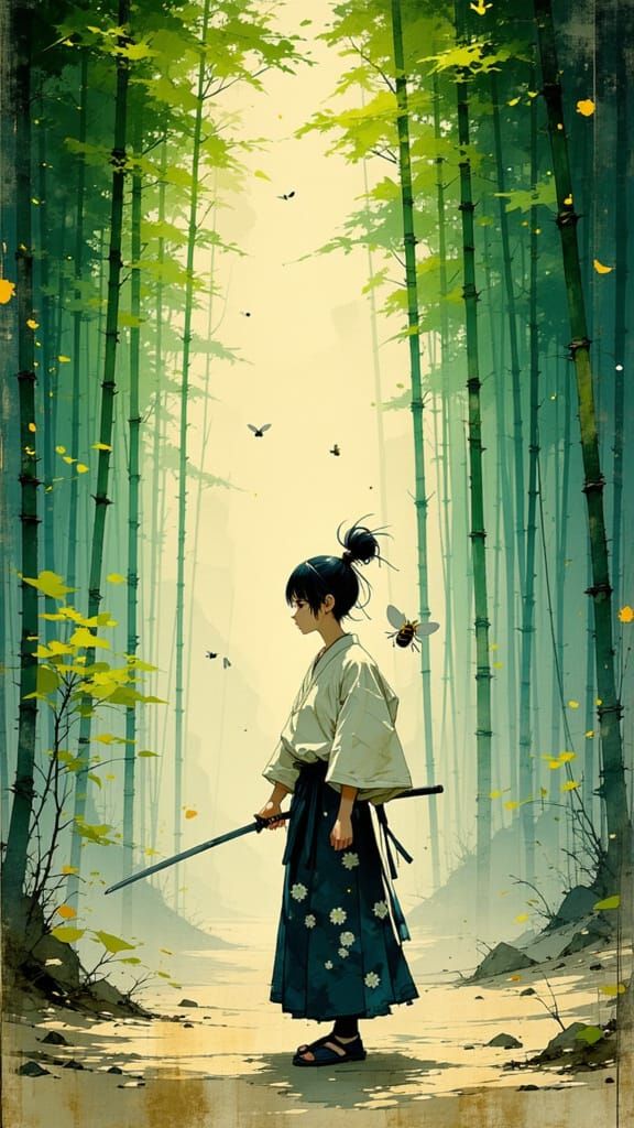 Samurai's Duel with a Bee in Bamboo Forest