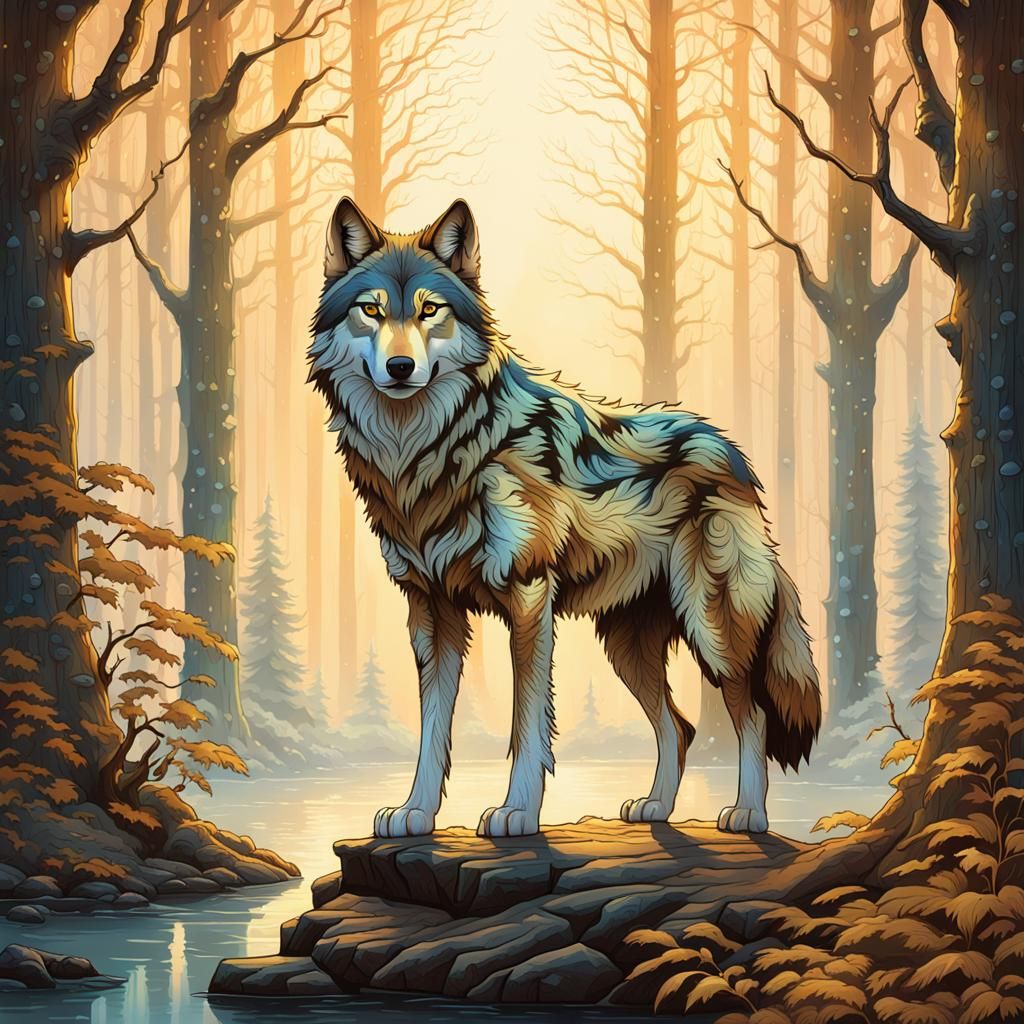 Majestic Wolf in Enchanted Forest