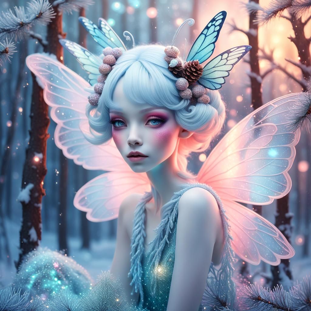 Glitter Fairy in Forest as Ethereal Oil Painting
