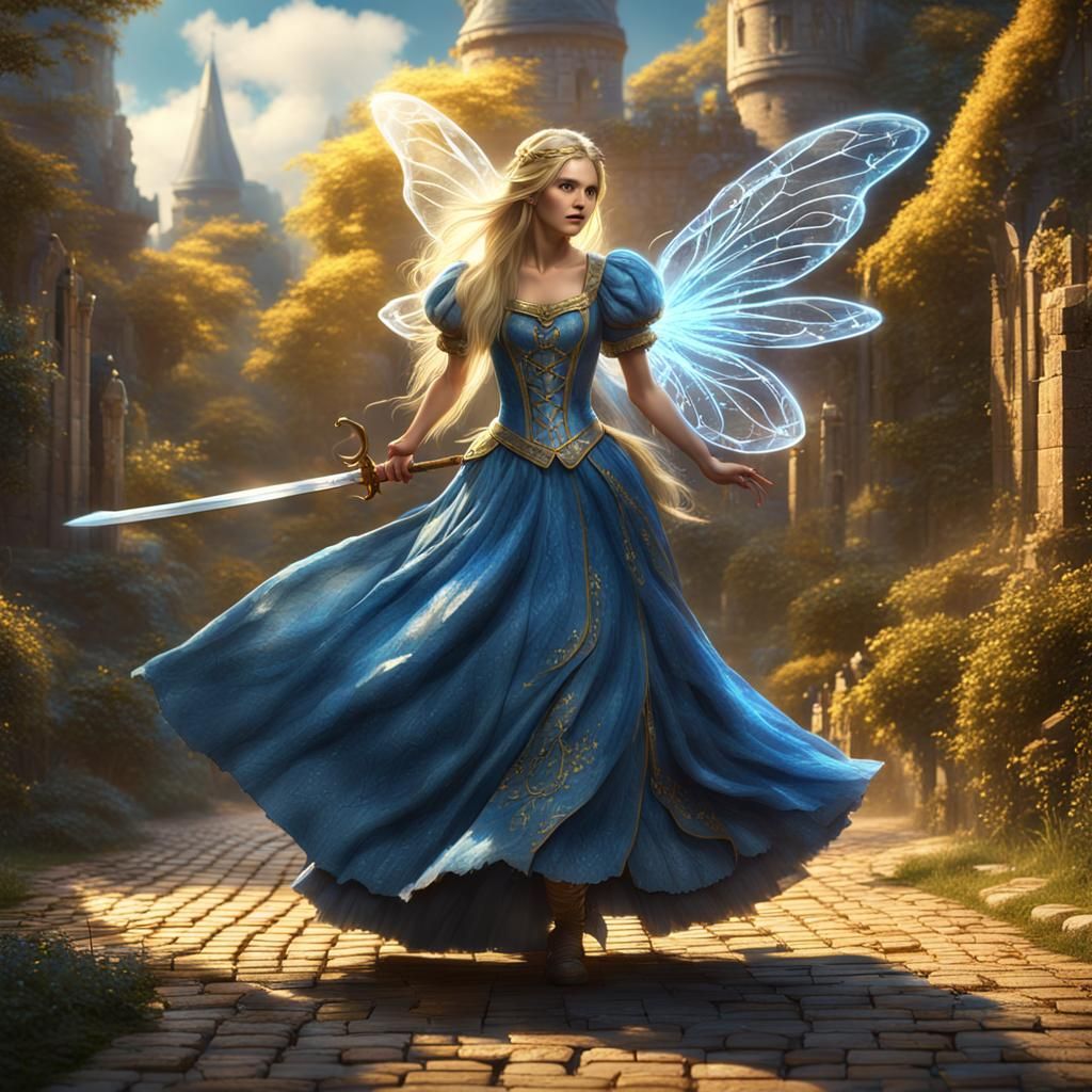 Fairy with Glowing Wings on Yellow Brick Road