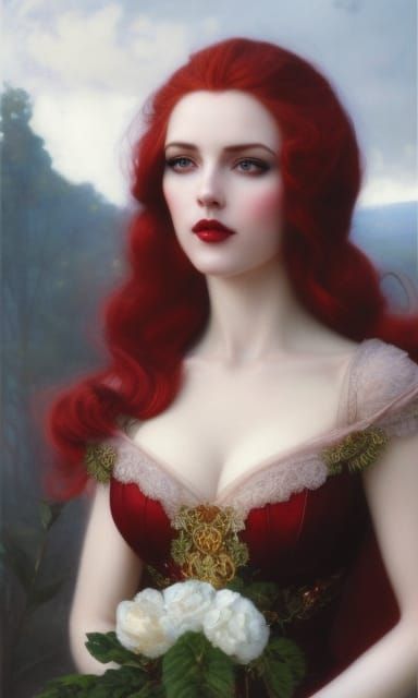Red-Haired Woman in Rococo Style Portrait