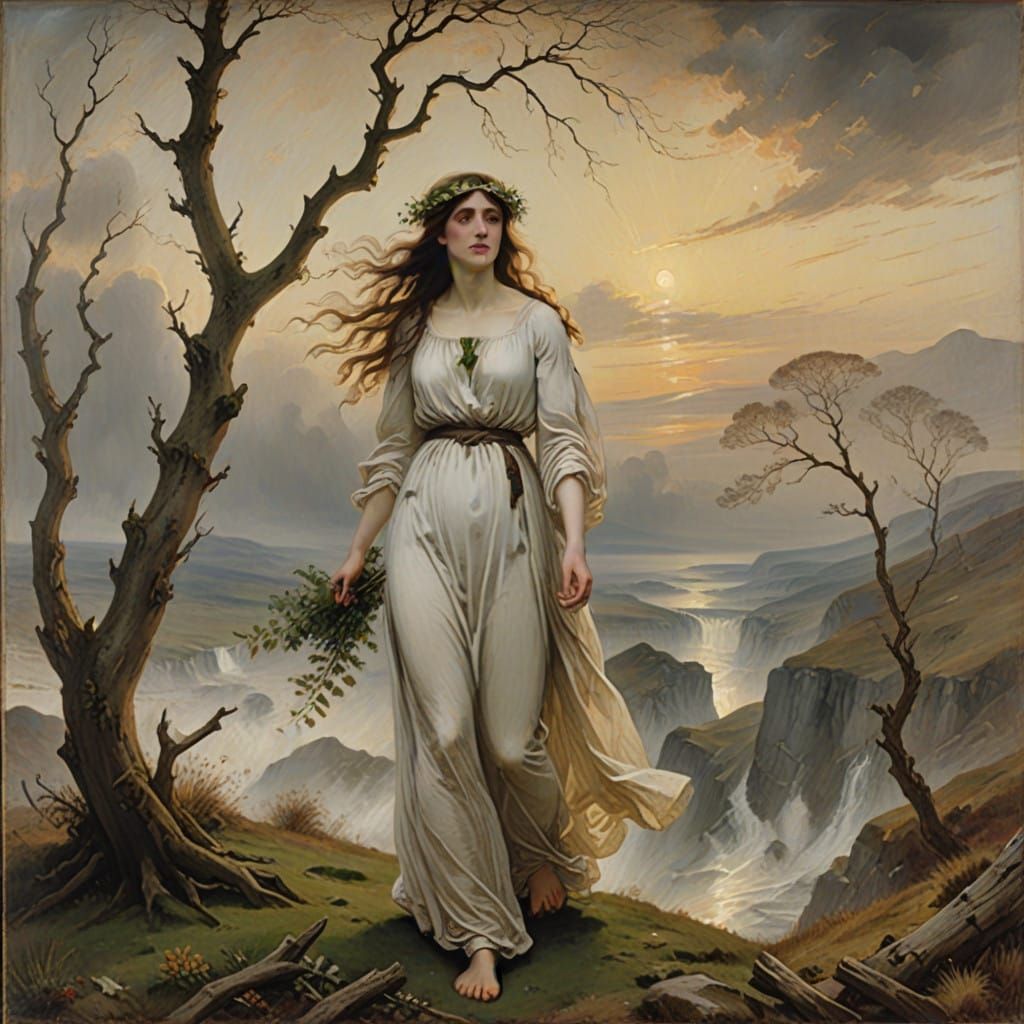 Goddess Demeter Mourns Daughter's Absence in Winter Landscap...