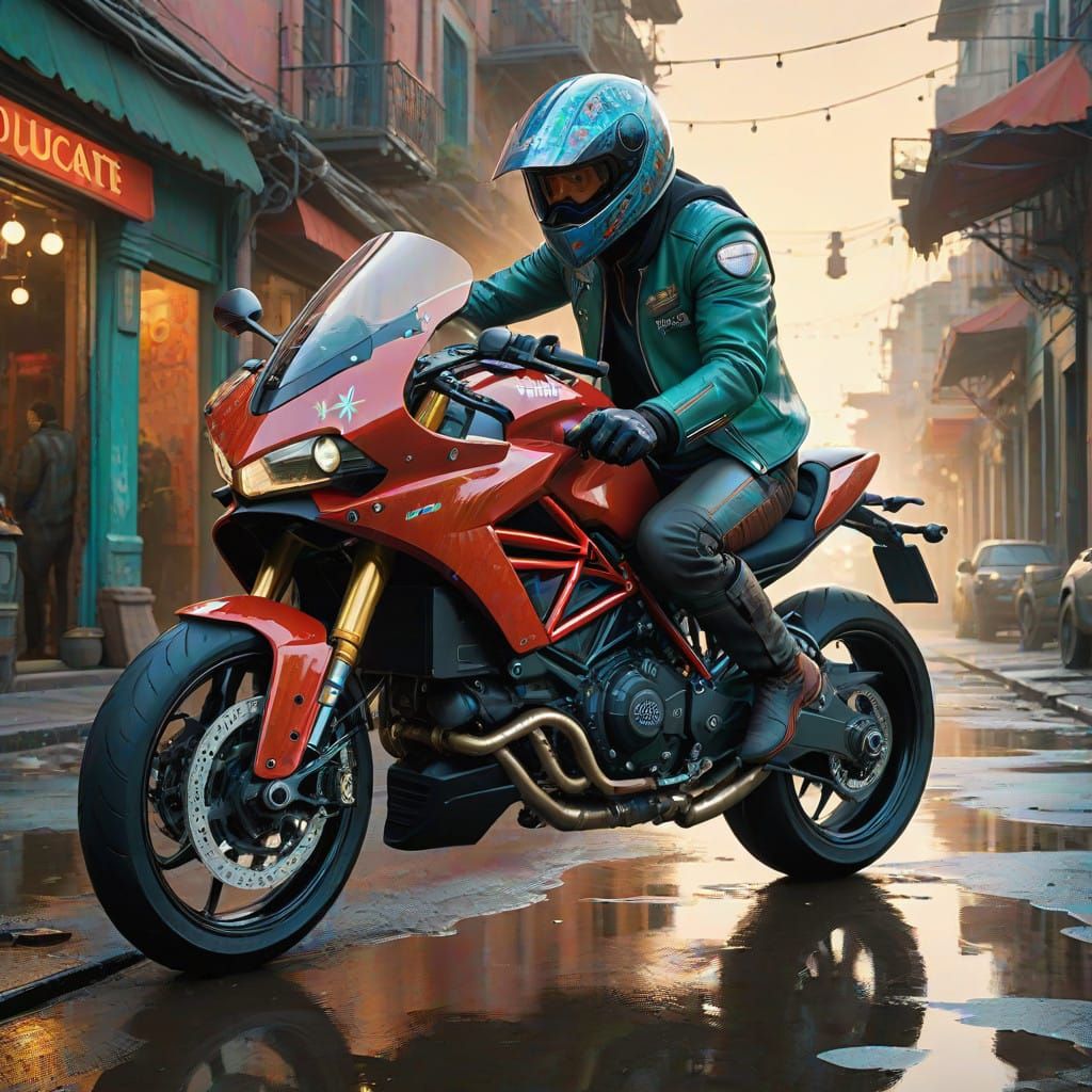 Ethereal Motorcycle Enthusiast Soars in Fantasy Adventure