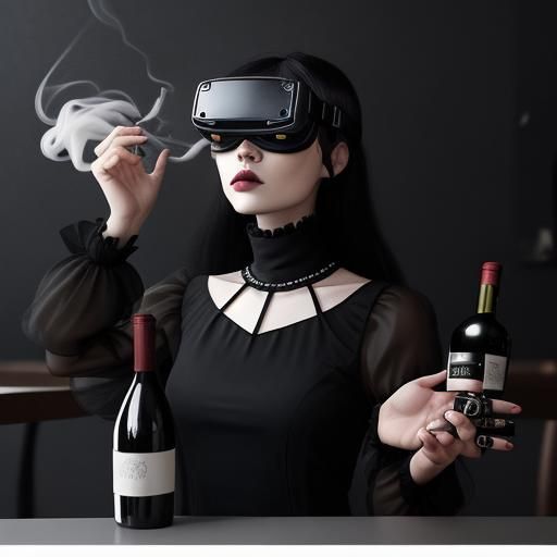 Goth Model in Coffee Shop, Abstract Cubism Style