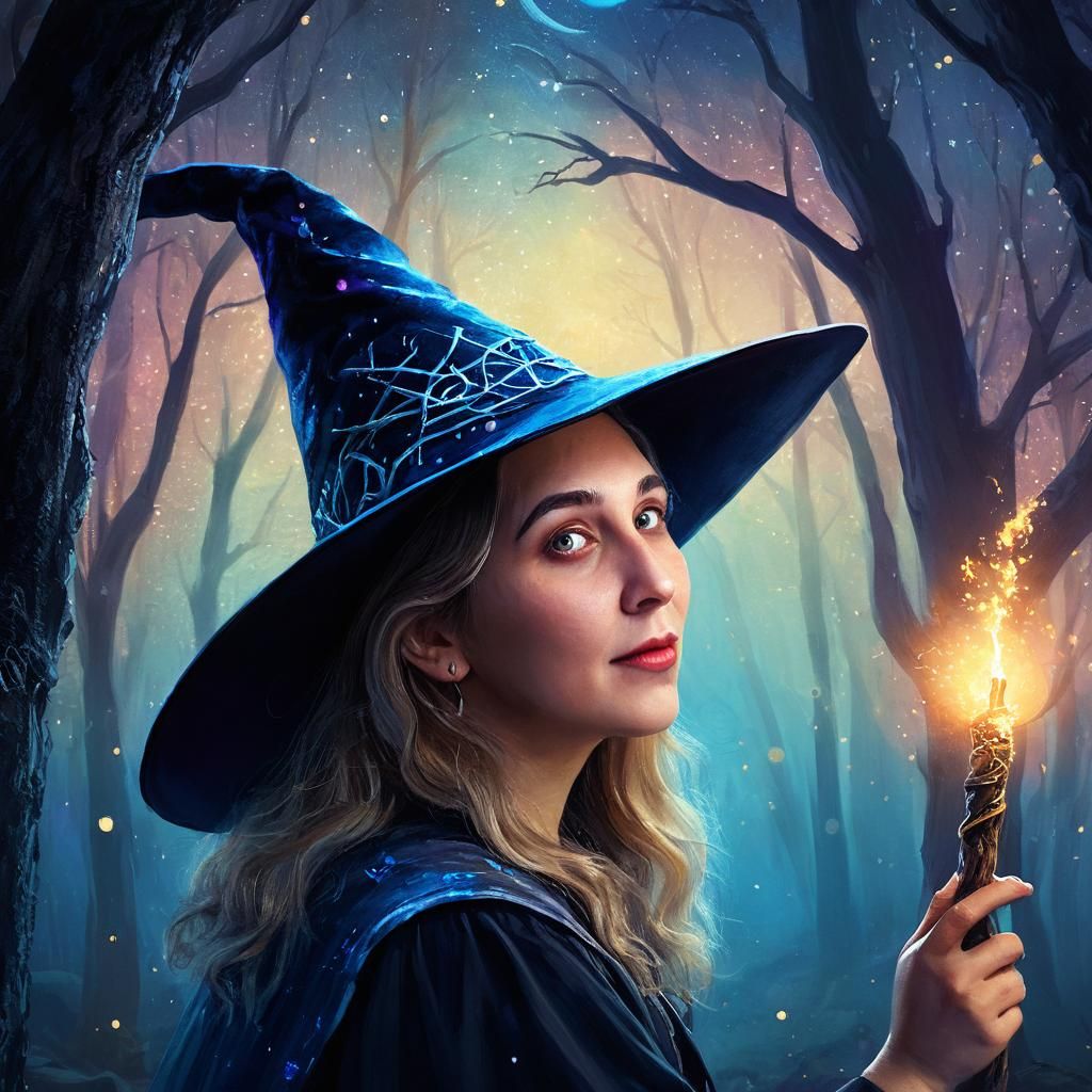 Mystical Witch Casting Spell in Enchanted Forest
