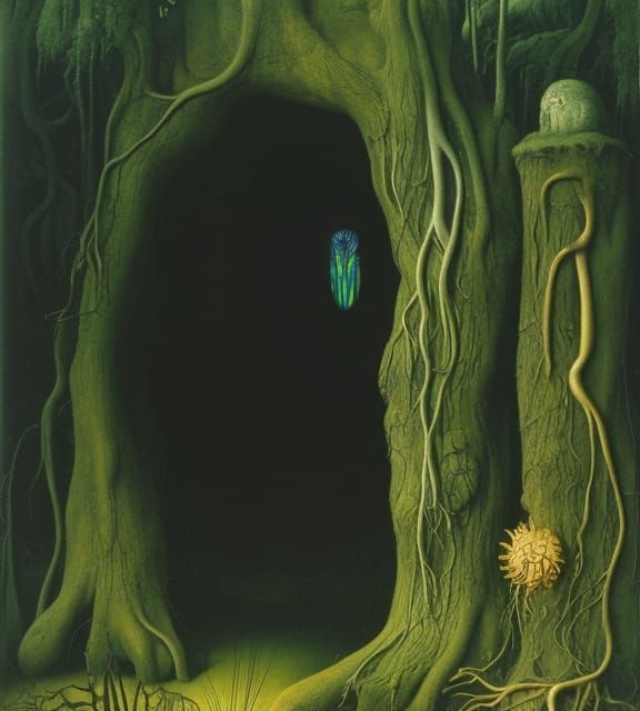 Surreal Forest Portal with Floating Head