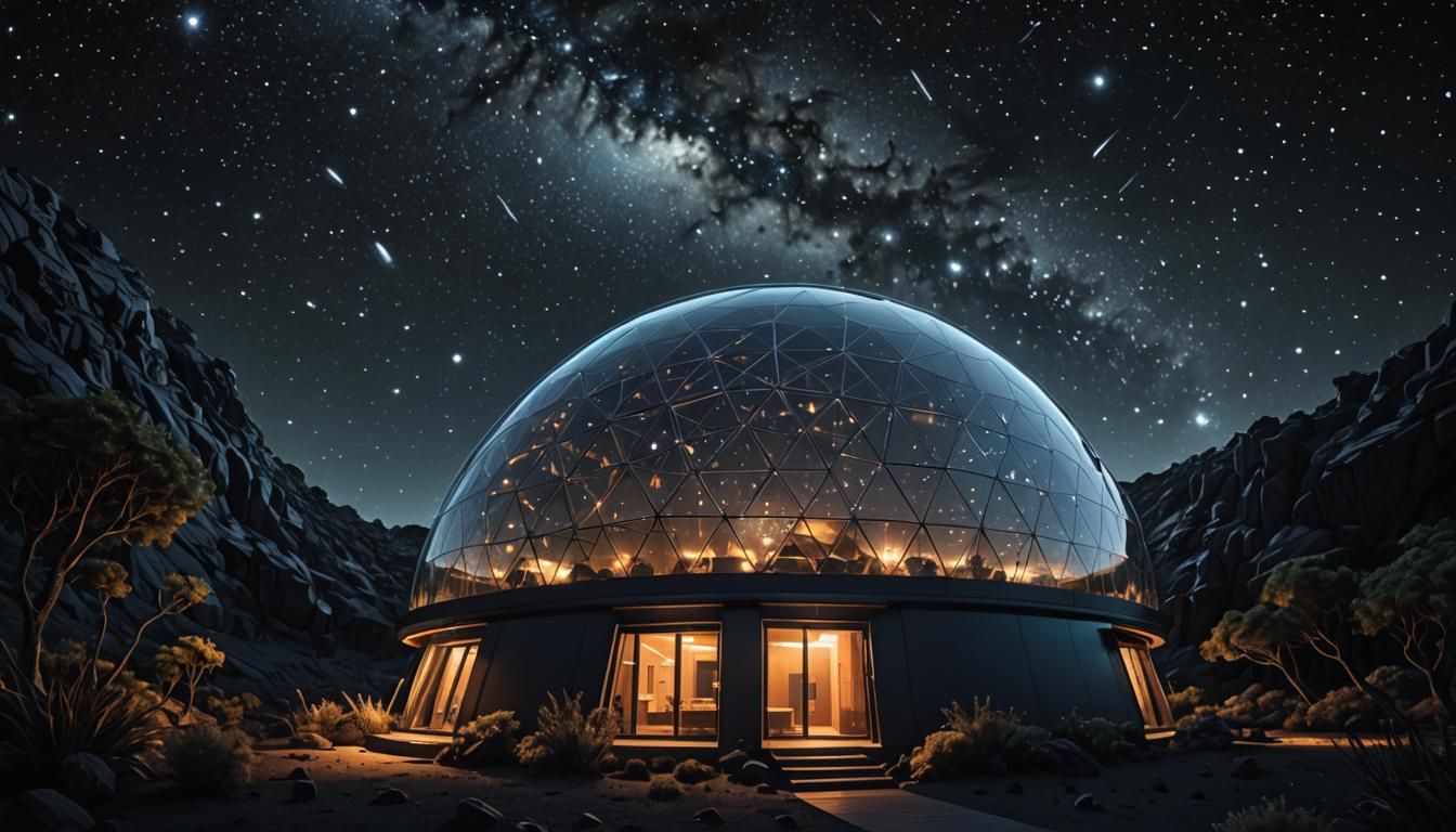 Shimmering Biodome in Starry High Contrast Space