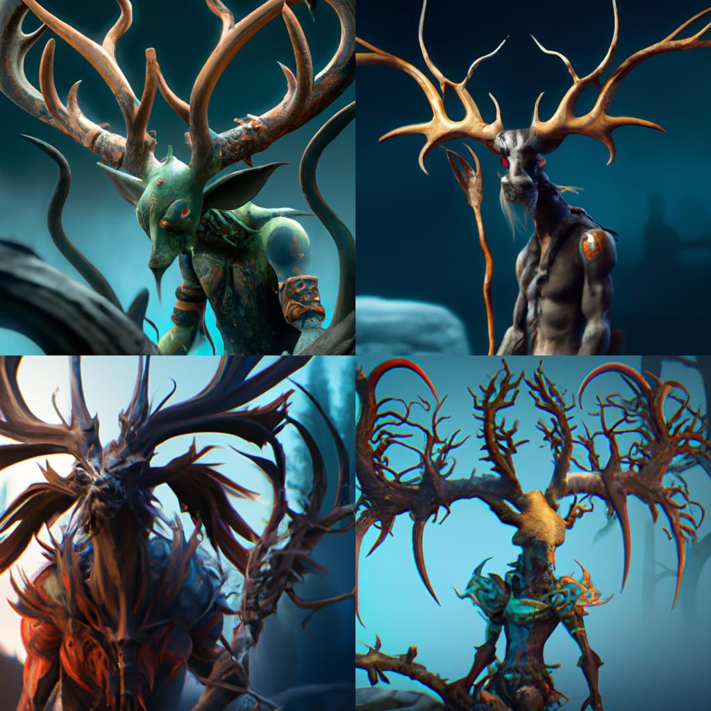 Fantastical Demon Made of Deer Antlers