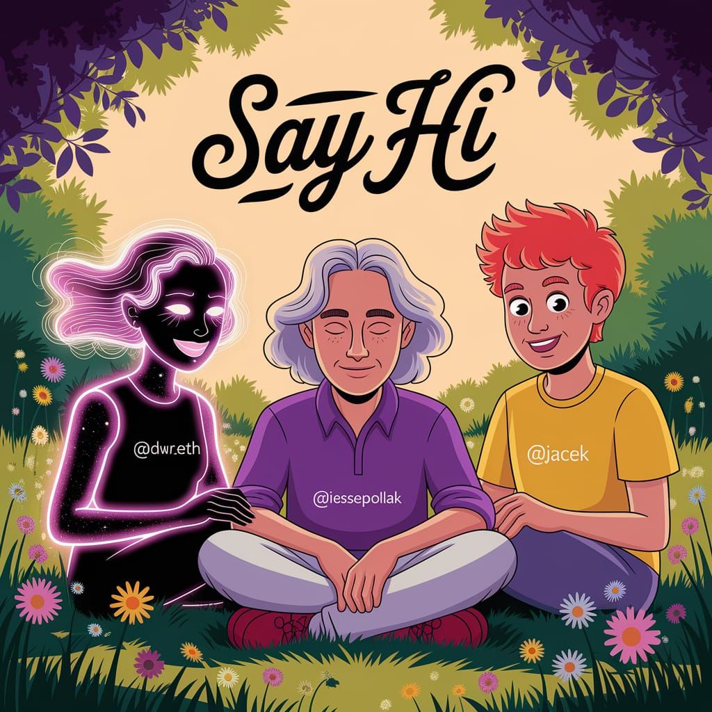 Vibrant Digital Art of Three Friends in a Sunlit Meadow