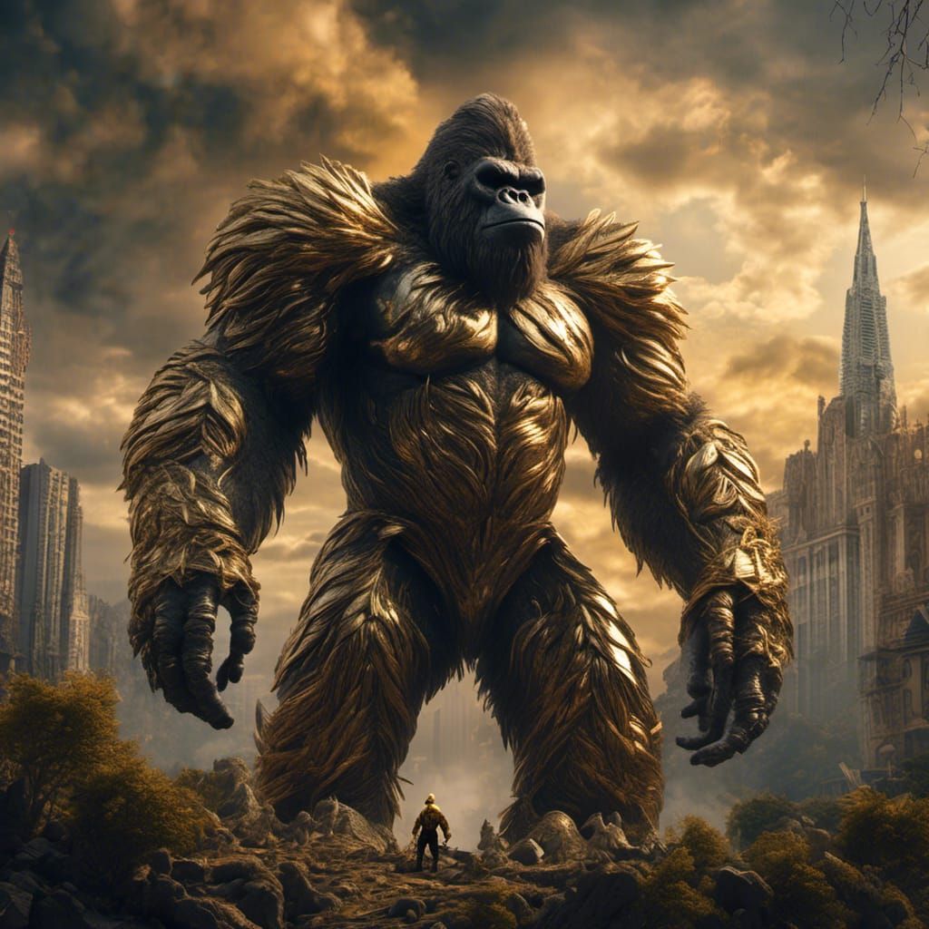 King Kong in Golden Armor: Epic Digital Art