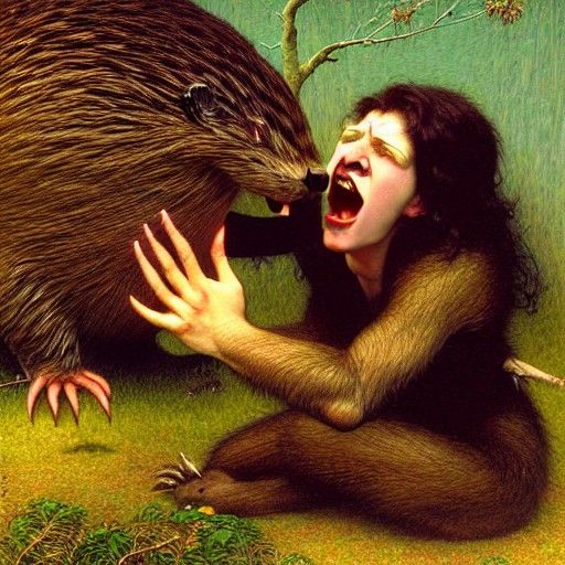 Angry Woman Scolding Beaver: Detailed Photoillustration