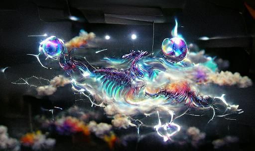 Robot Dragon Breathing Fire: Holographic Astral Illustration