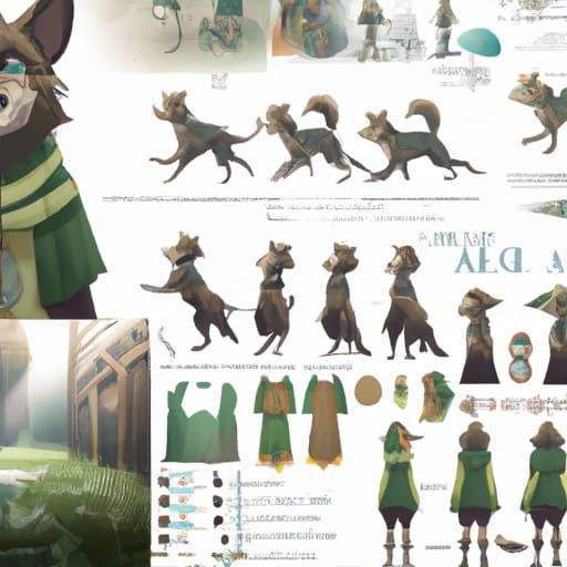 Anime Fursona Reference Sheet in Studio Ghibli Style