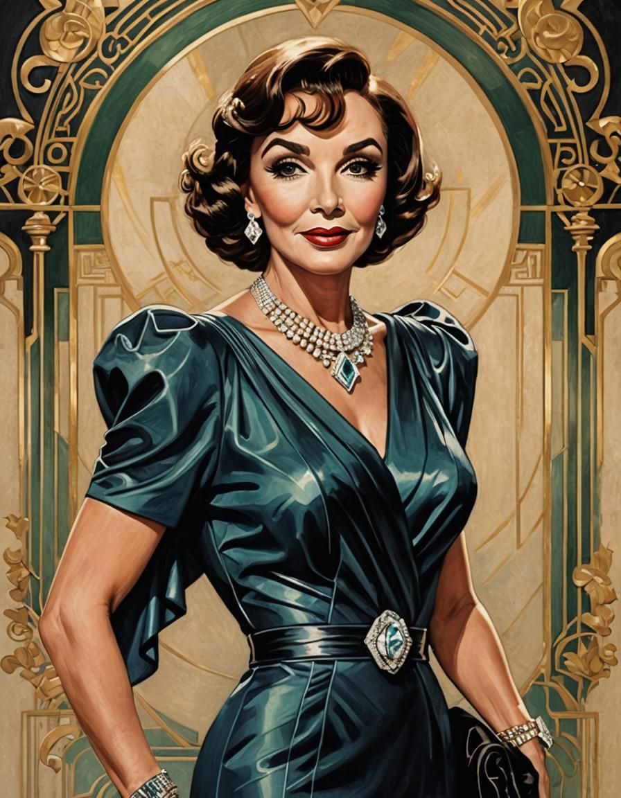 Art Deco Breck Girl with Synchronized Gown and Jewelry in Pencil - Joan Collins
