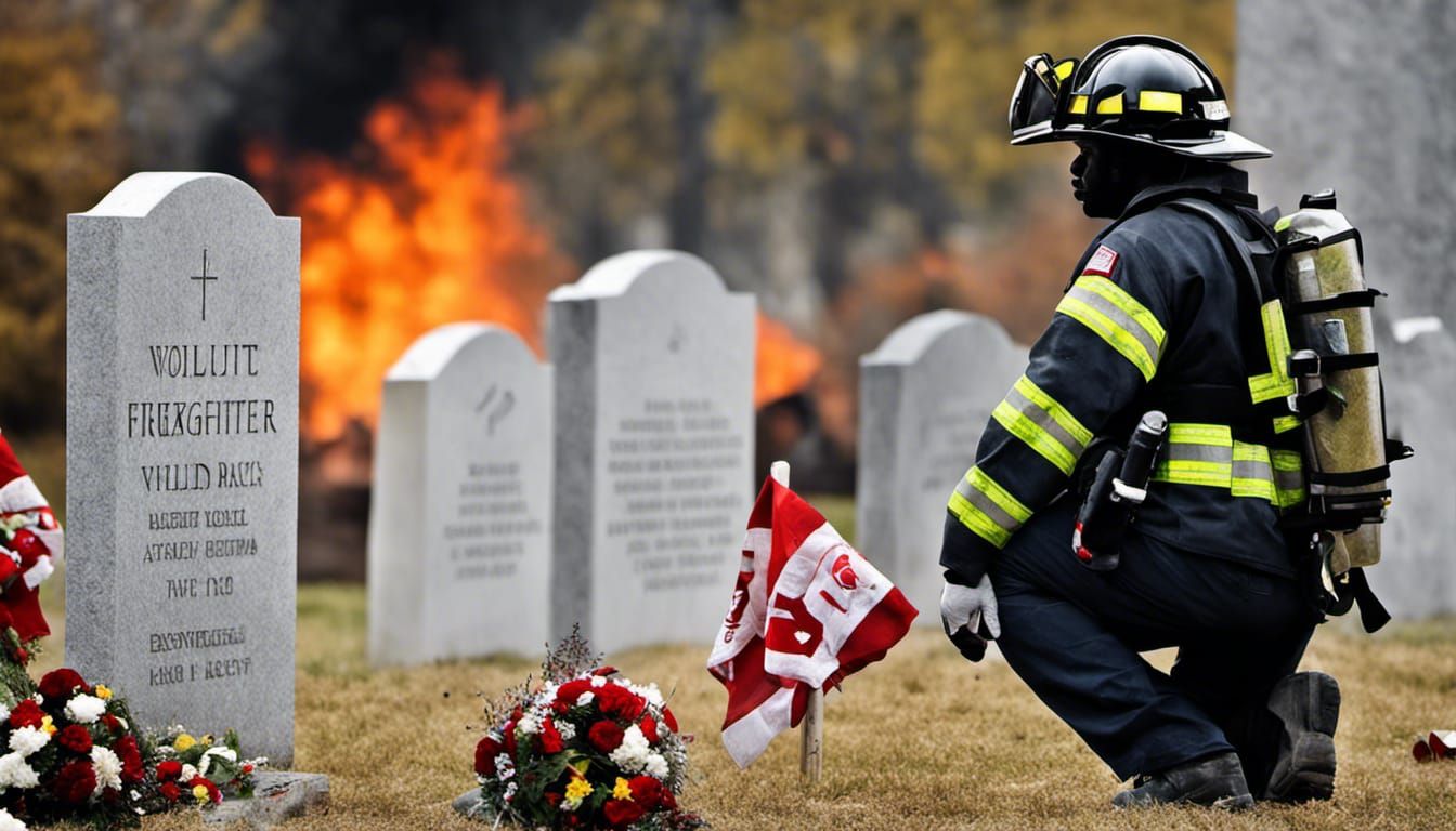 Poignant Firefighter's Tribute at Gravesite