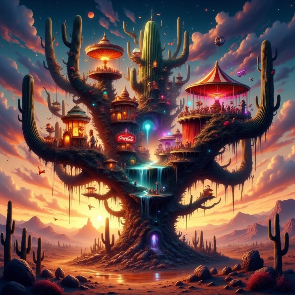 Surreal Desert Cactus Worlds at Golden Hour