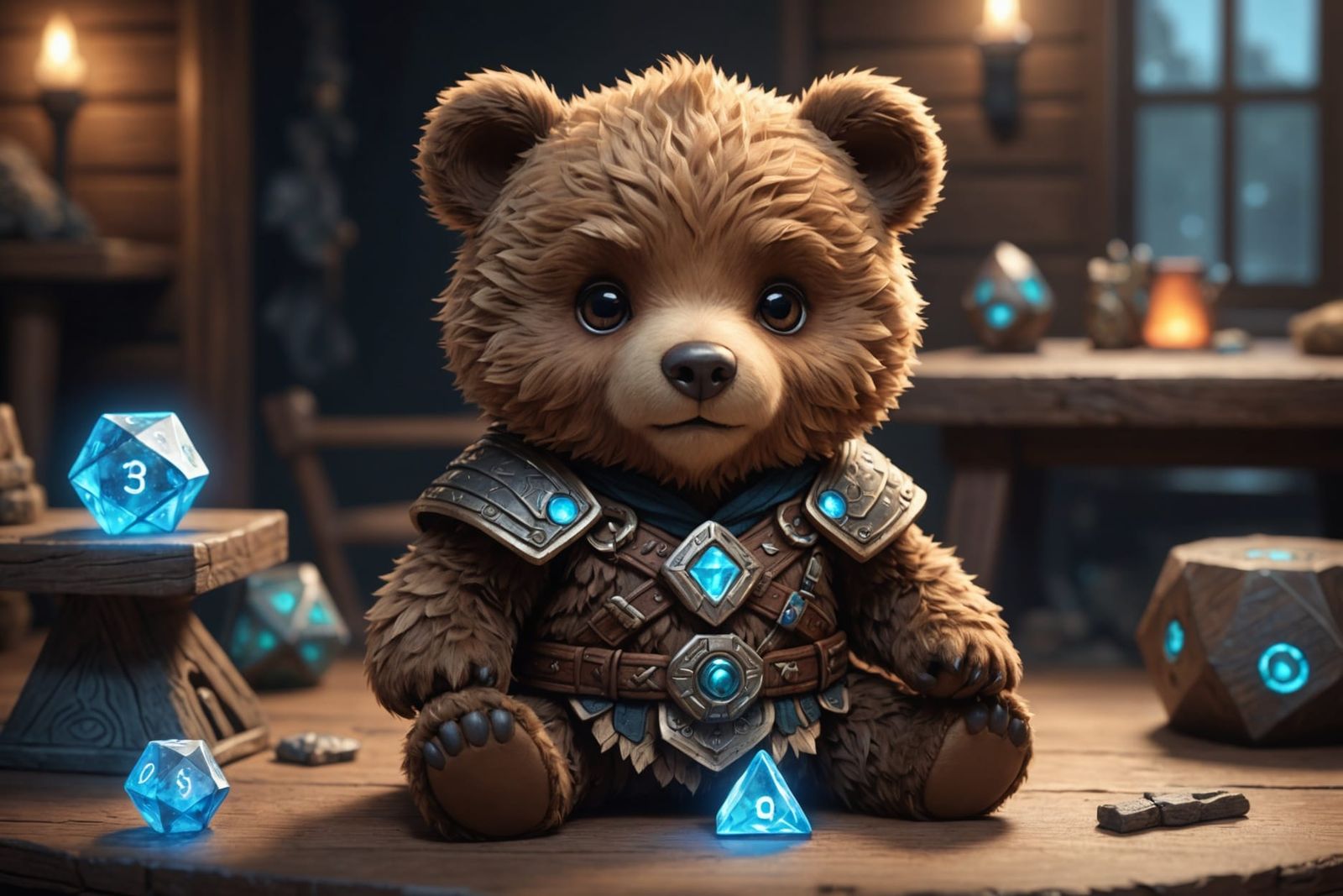 Chibi Bear Barbarian with Bioluminescent Die
