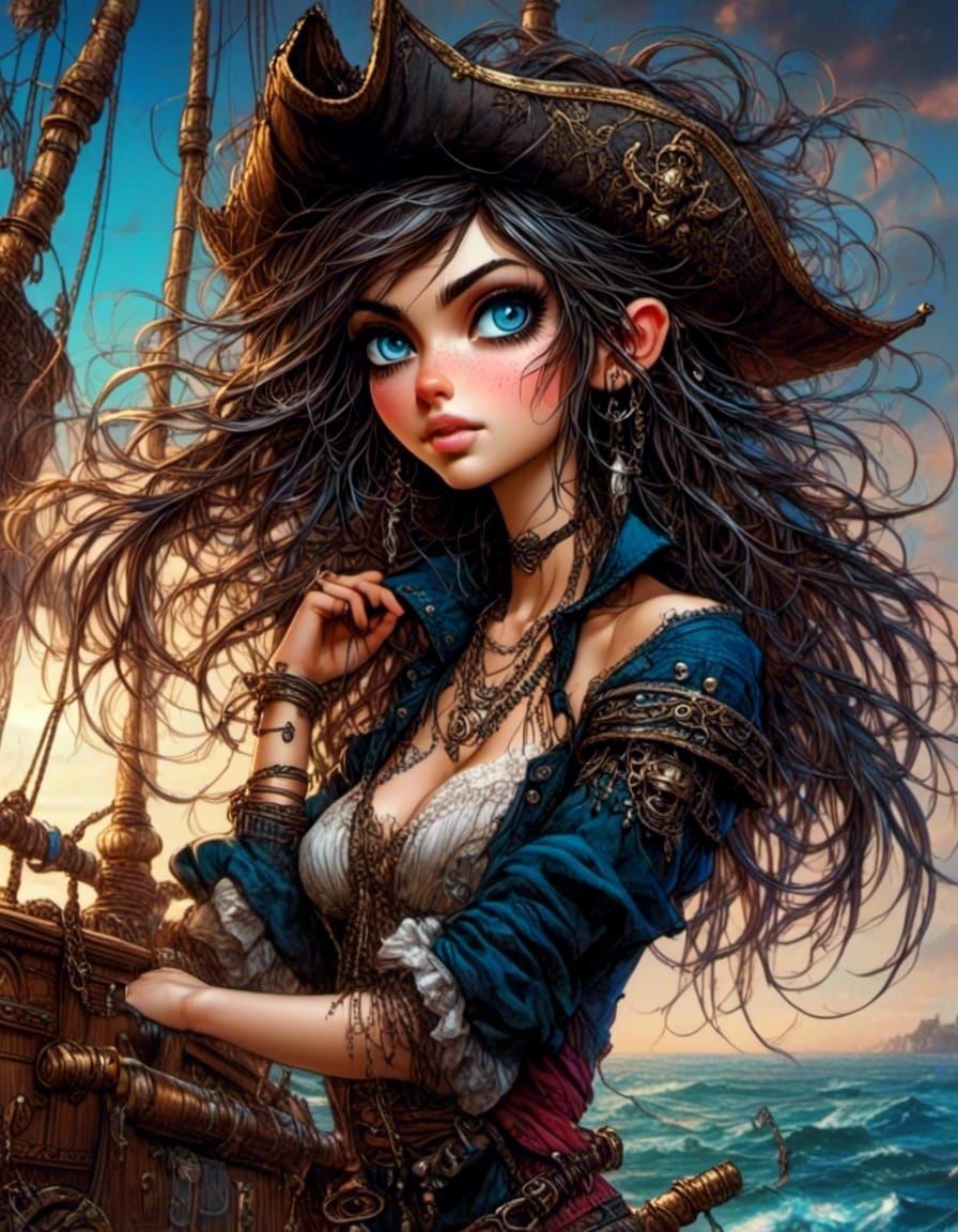 Captivating Pirate Girl on the Open Seas