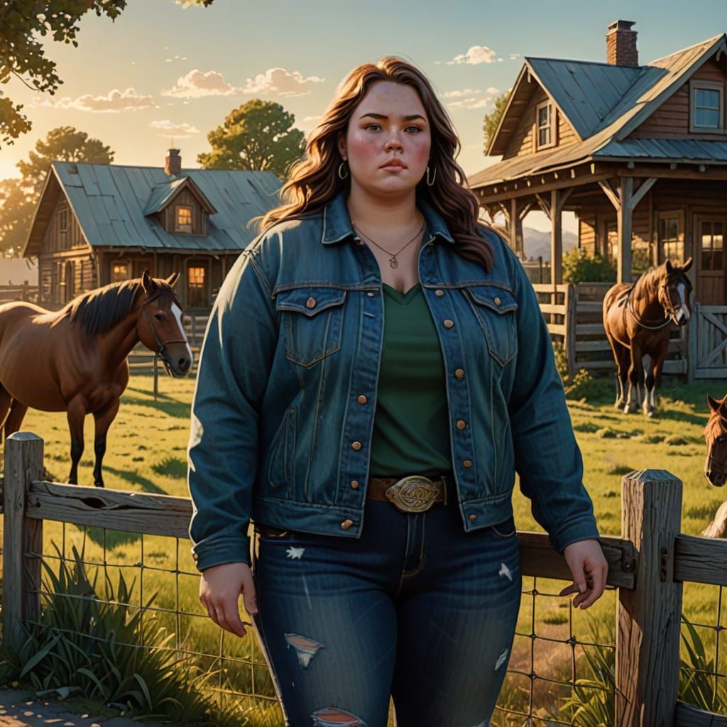 Fantasy Art: Woman in Jeans at Ranch