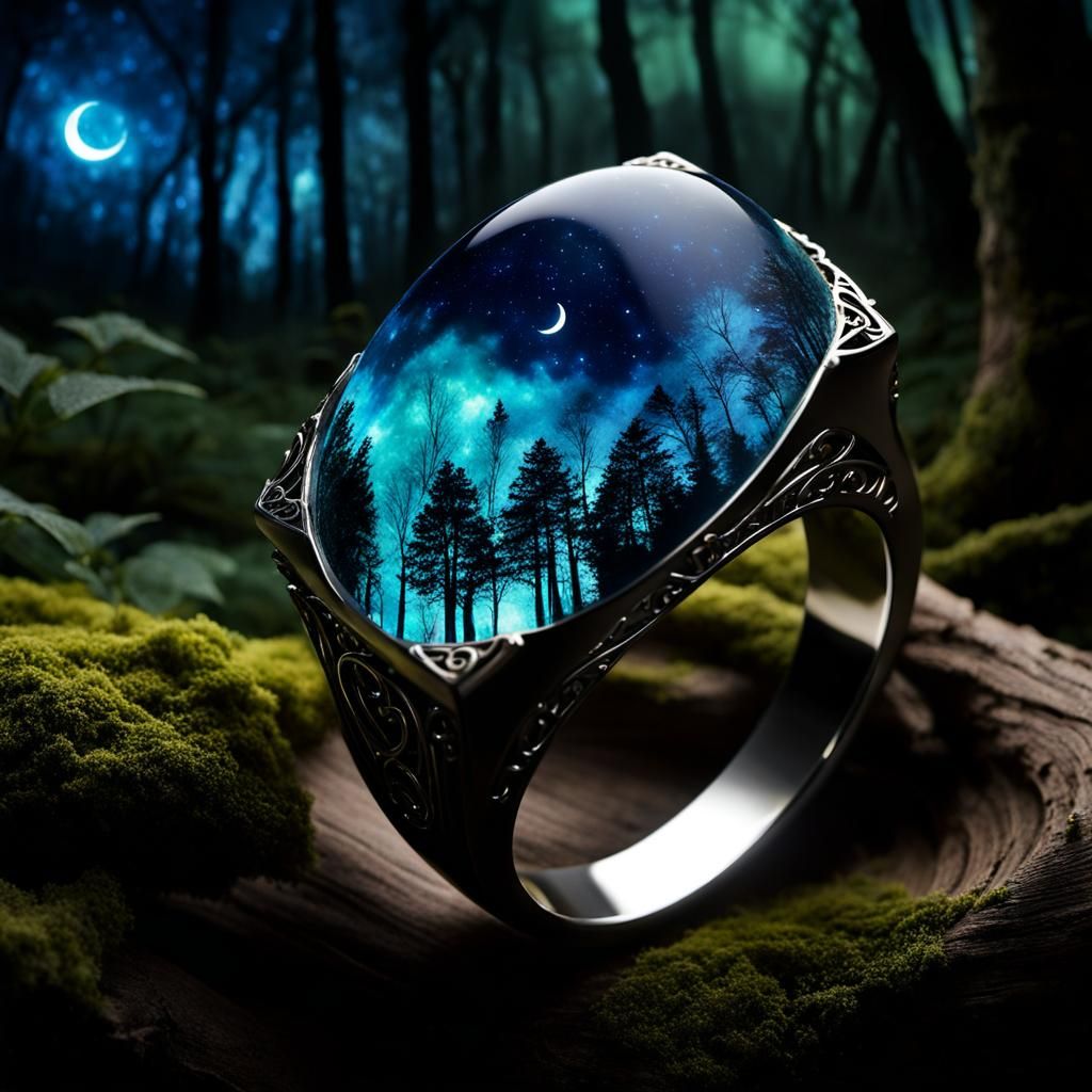 Luminescent Elven Ring on Parchment in Forest