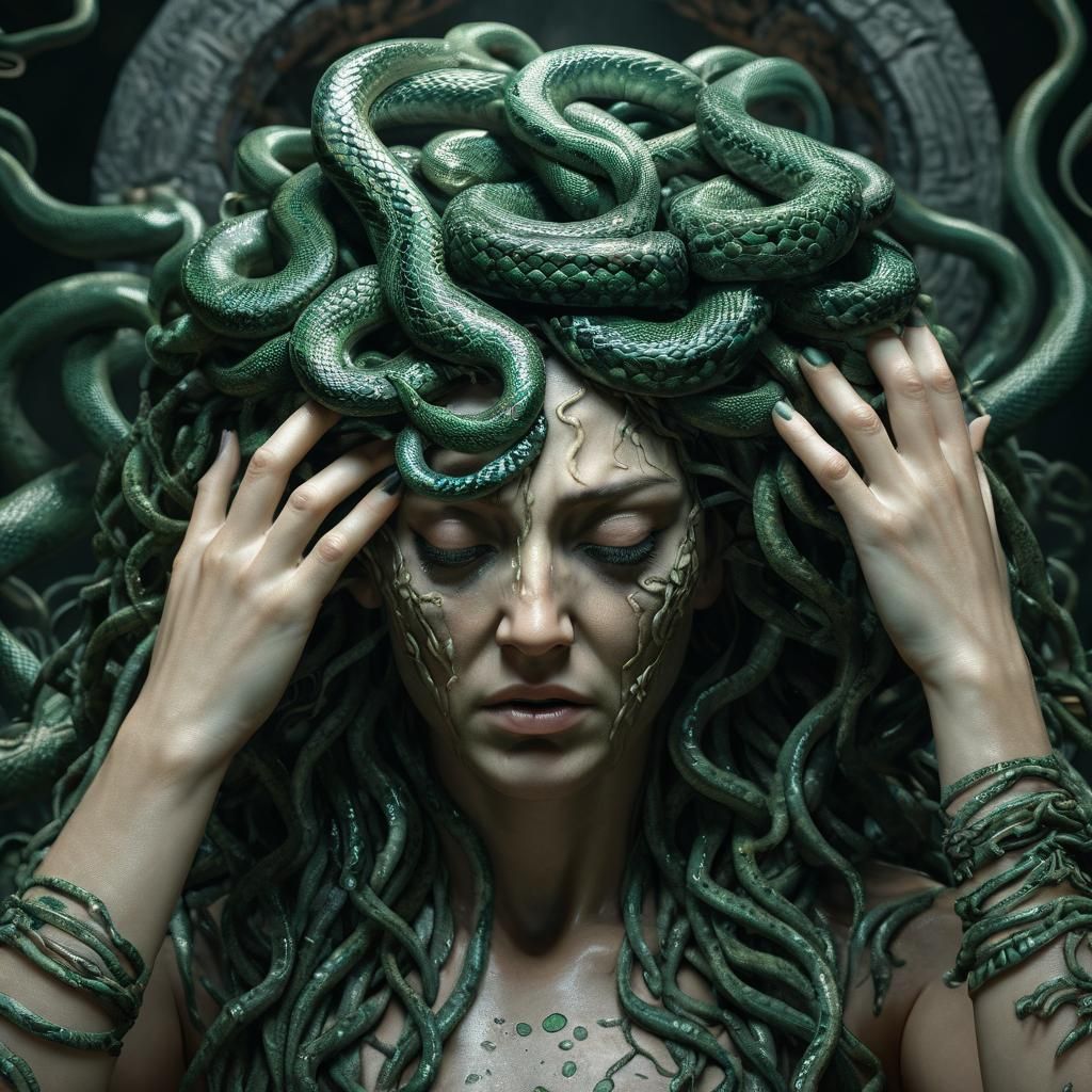 Weeping Medusa Portrait in Hyper-Detailed Realism