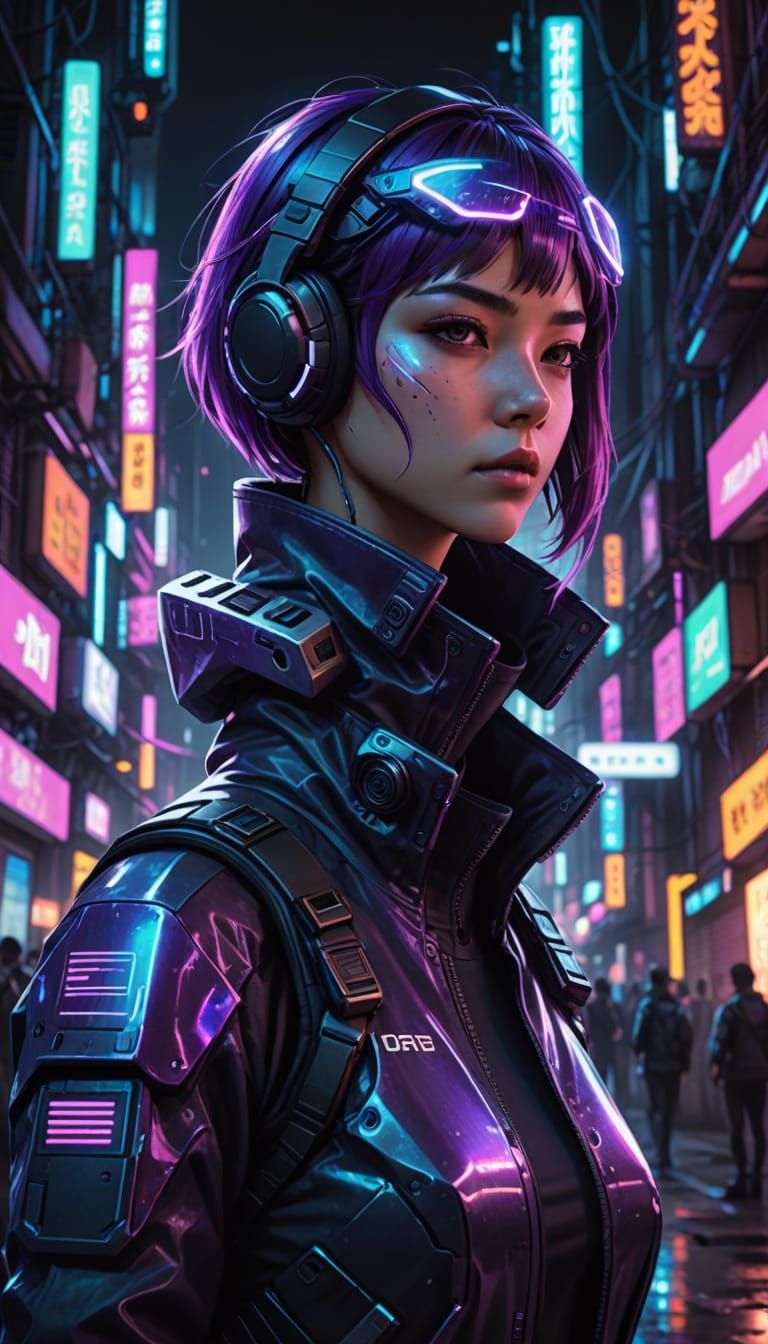 Cyberpunk Anime Girl with Neon Visor