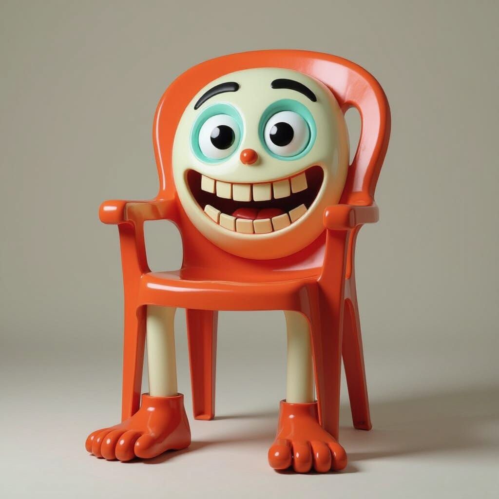Whimsical Plastic Chair Character as Digital Art