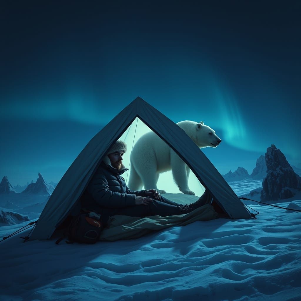 Anxious Hiker in Polar Bear Territory Under Midnight Indigo ...