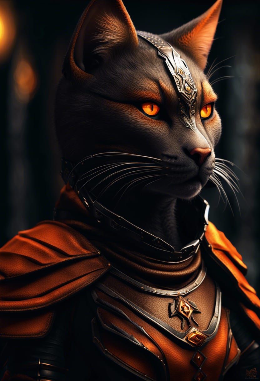 Sleek Female Tabaxi in Dark Leather Armor
