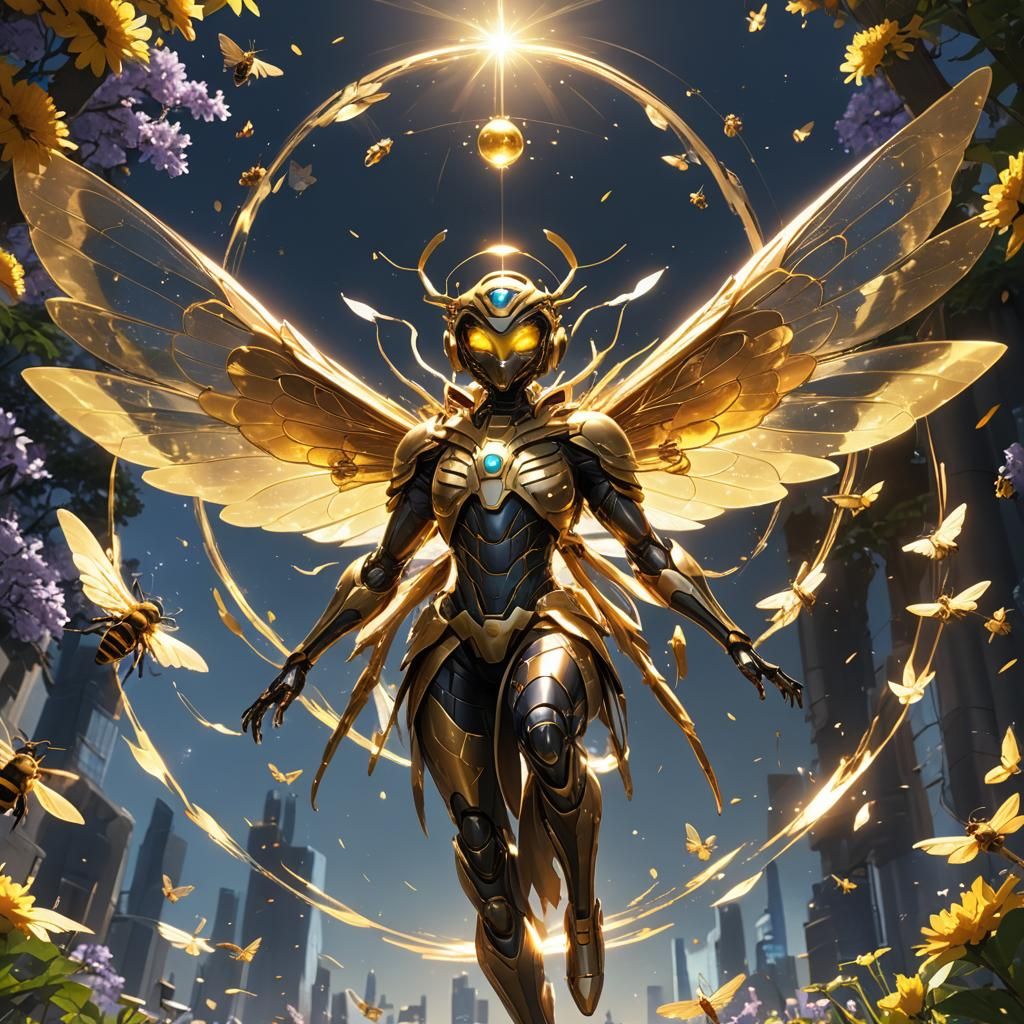 Biblically Accurate Bee God Descending in 3D Anime Art