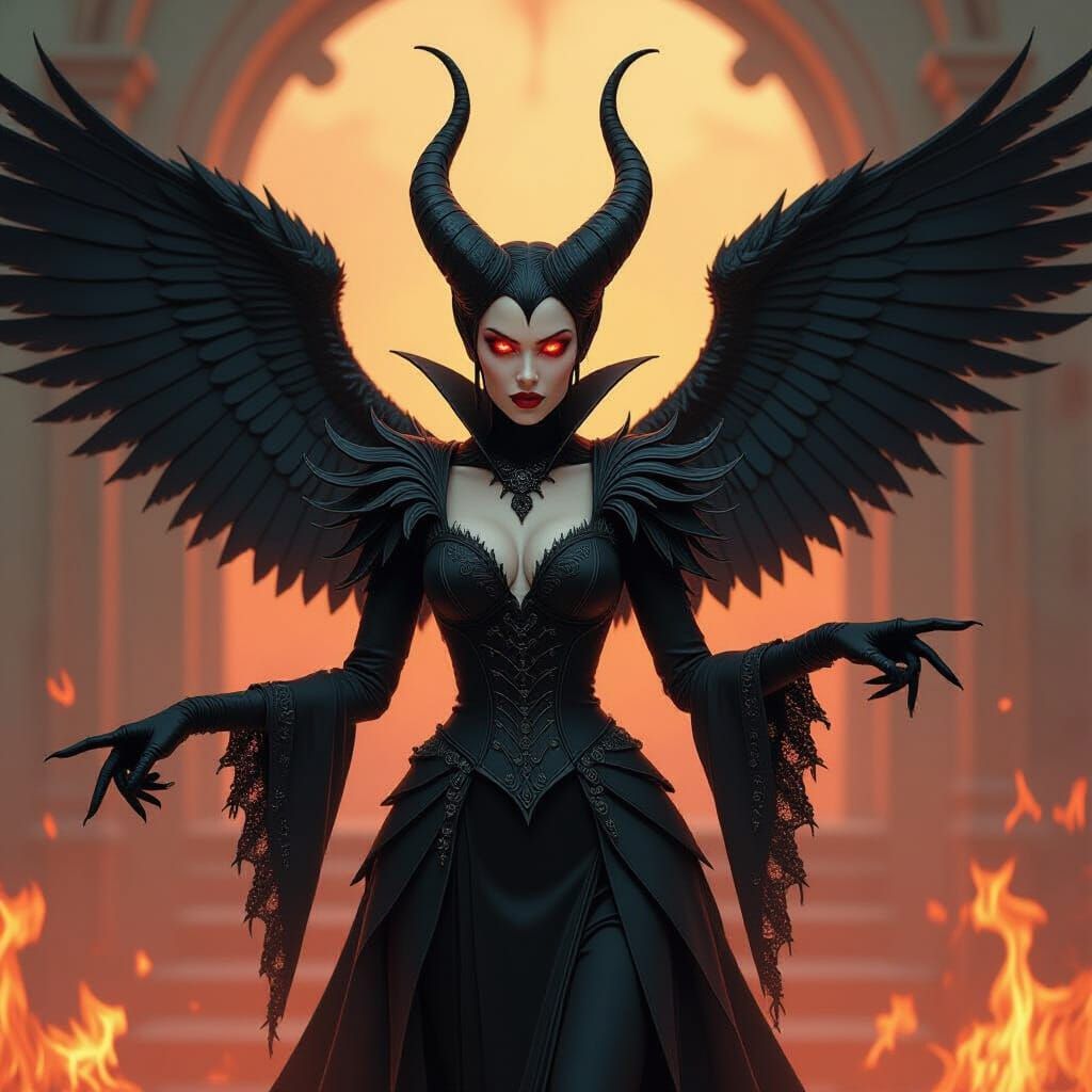 Dark Phoenix with Fiery Wings in Gothic Style