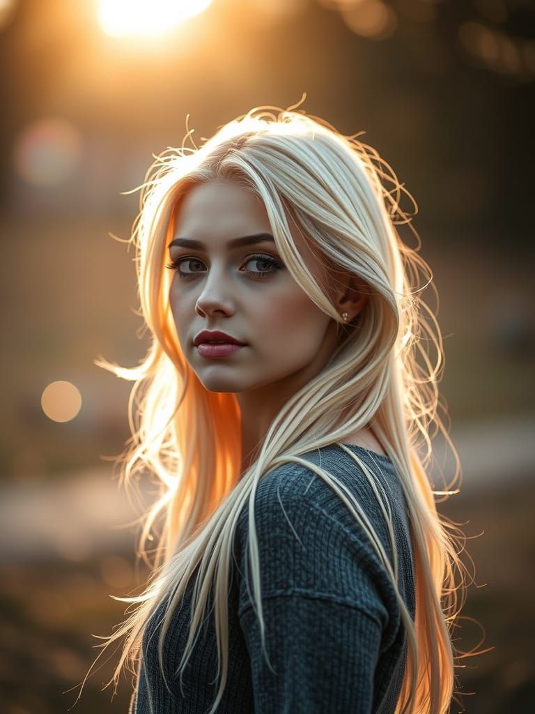 Elegant Blonde Woman Captured in Golden Hour