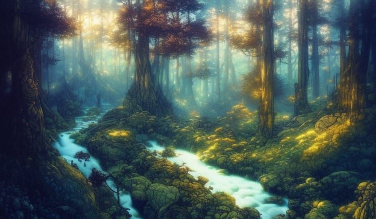 Mystical Alpine Valley in a Fantasy Landscape