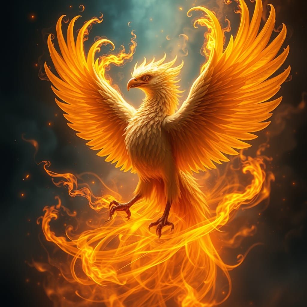Golden Phoenix in Tarot Landscape: Fantasy Concept Art