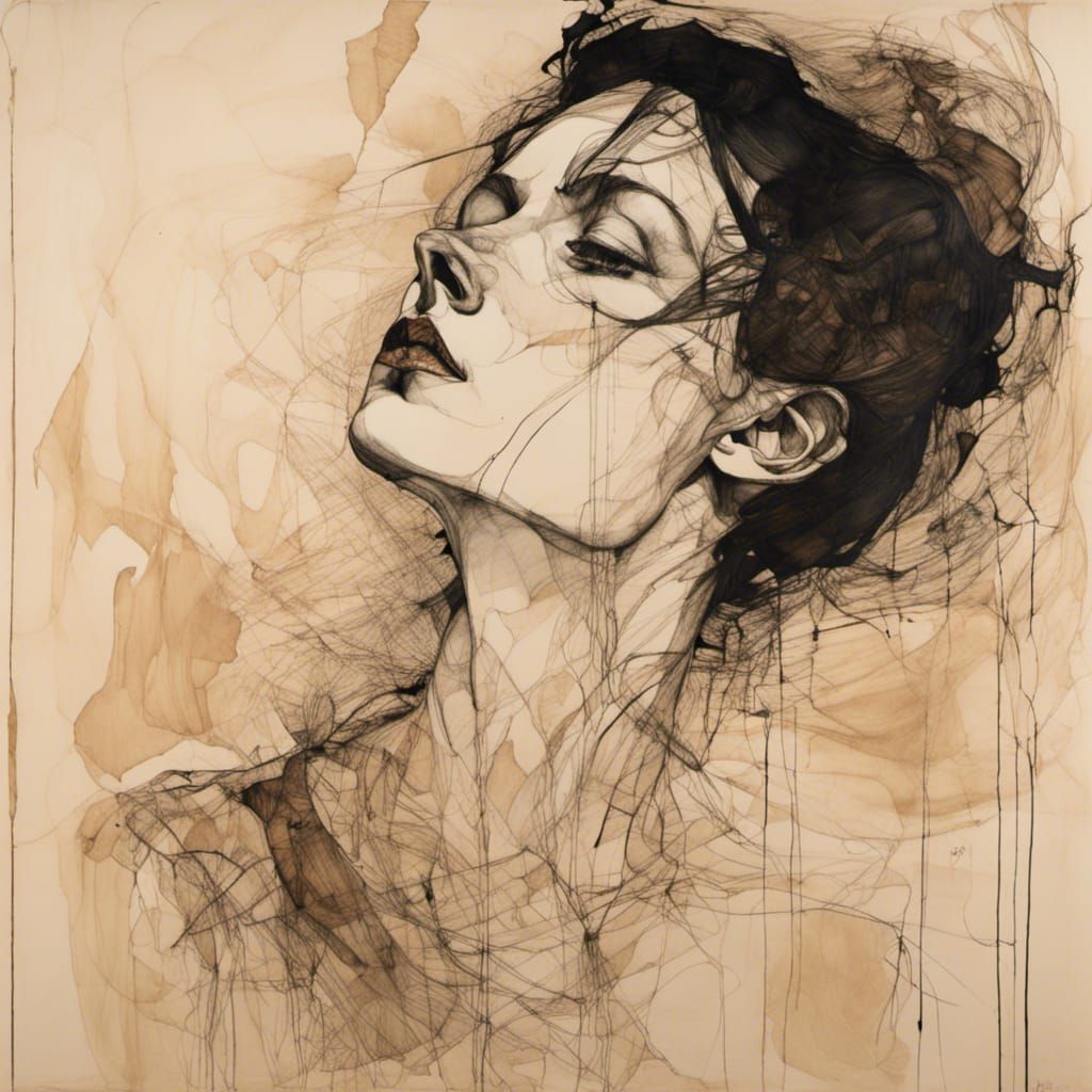 Egon Schiele Style Drawing of Dark-Haired Woman