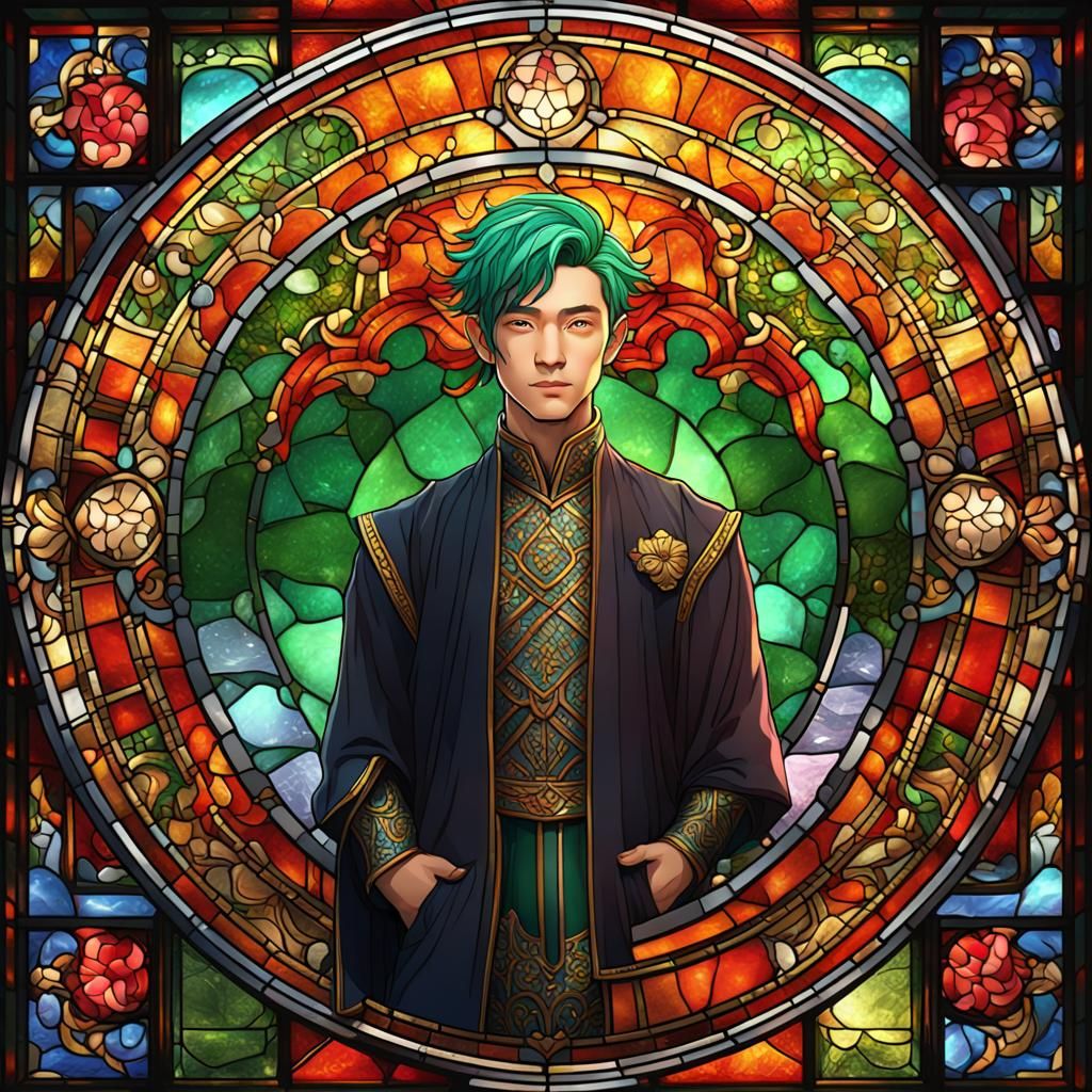 Stained Glass Portrait of a Young Asian Prince