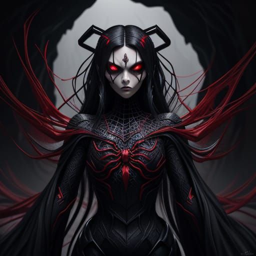 Beautiful Woman With Spider Legs in Dark Lair