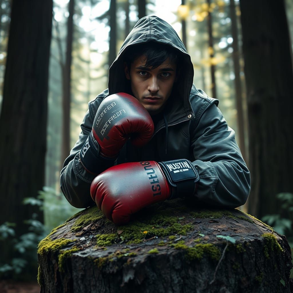 Boxer Resting in Forest, Painterly Style