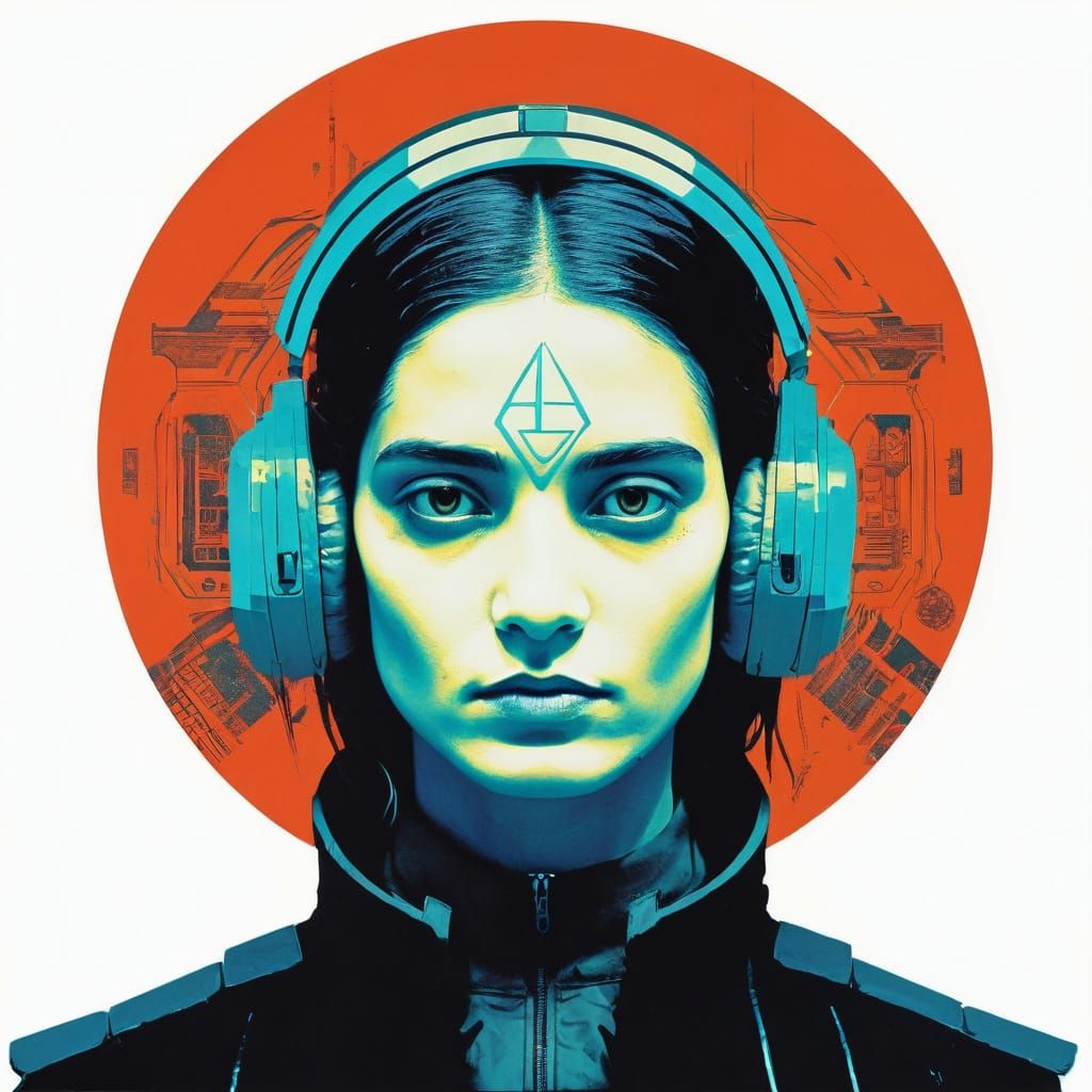 Cyberpunk Portrait with Screen Print Elements