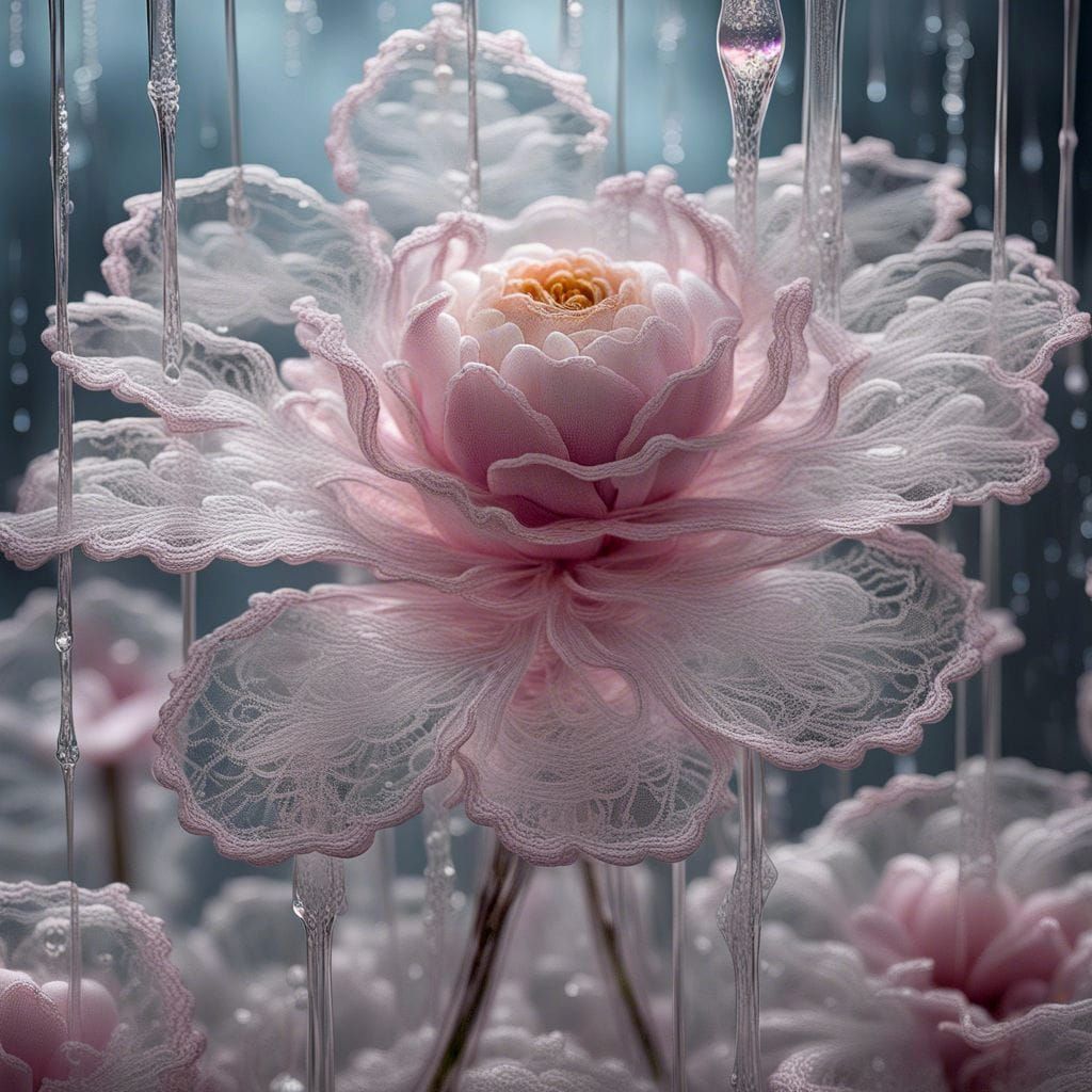 Transparent Lace Flower Dreamscape in Glass