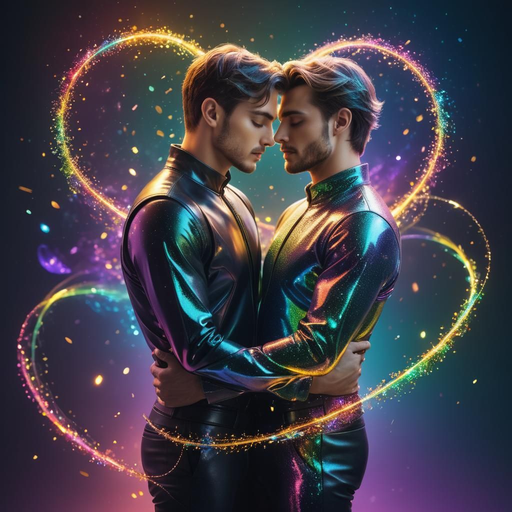Young Couple's Glittering Embrace in Surreal Style