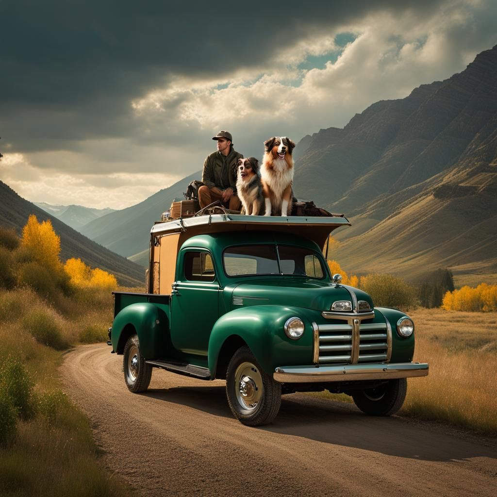 Man and Dog on Montana Road Trip