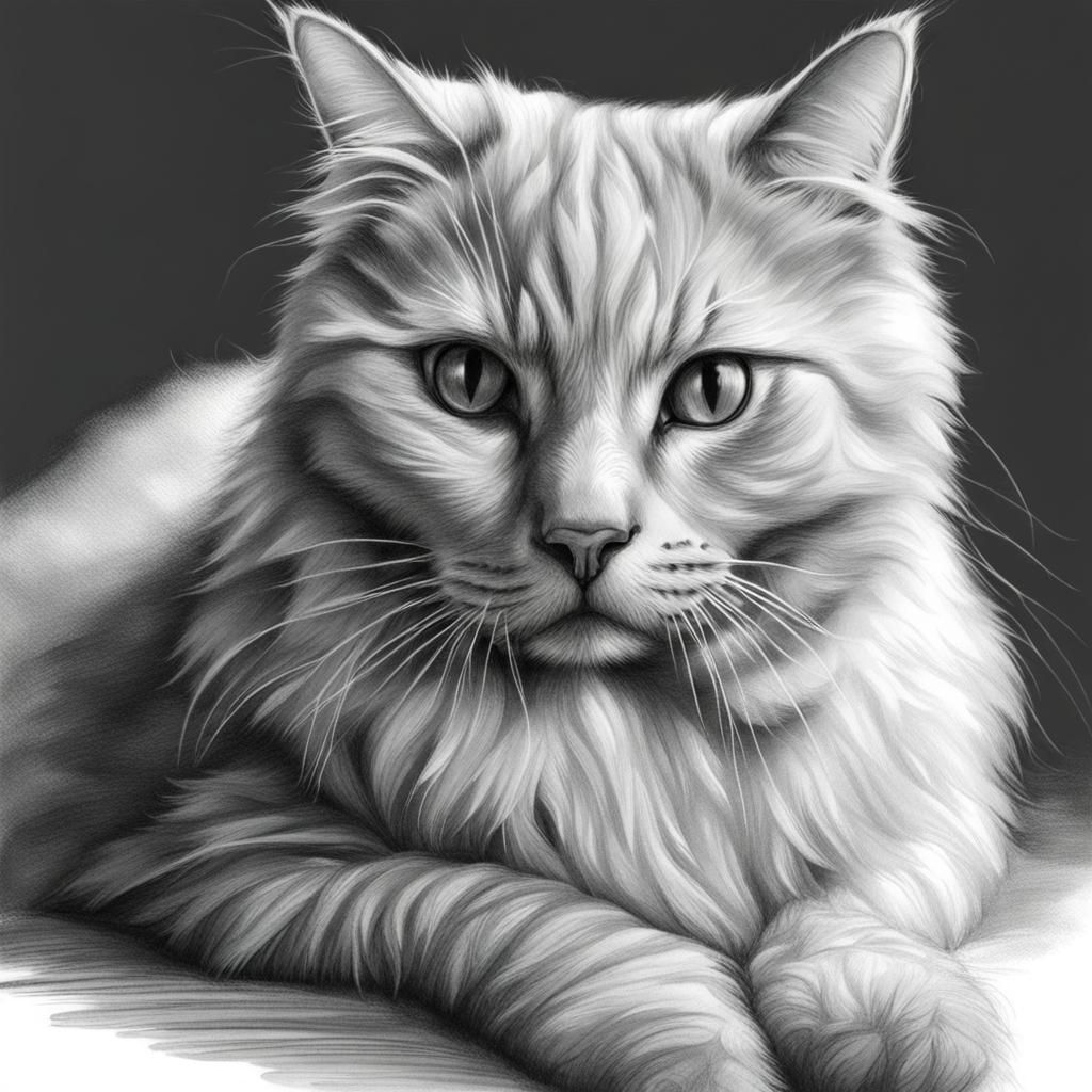 Hyper Realistic Cat Black and White Sketch