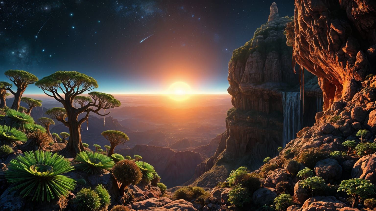 Biodiverse Planetscapes in Cyberpunk Aesthetic