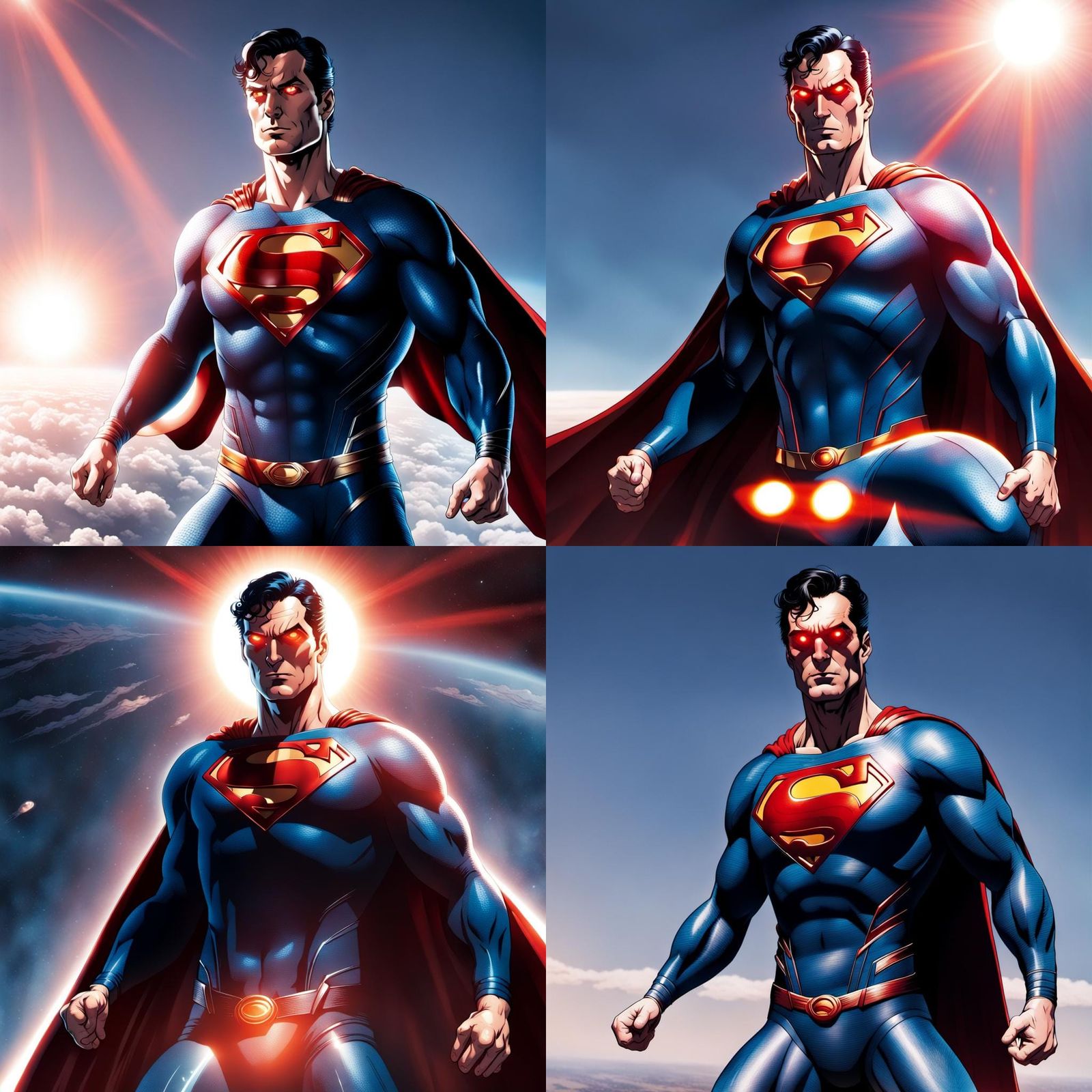 Superman in Orbit with Intimidating Red Eyes
