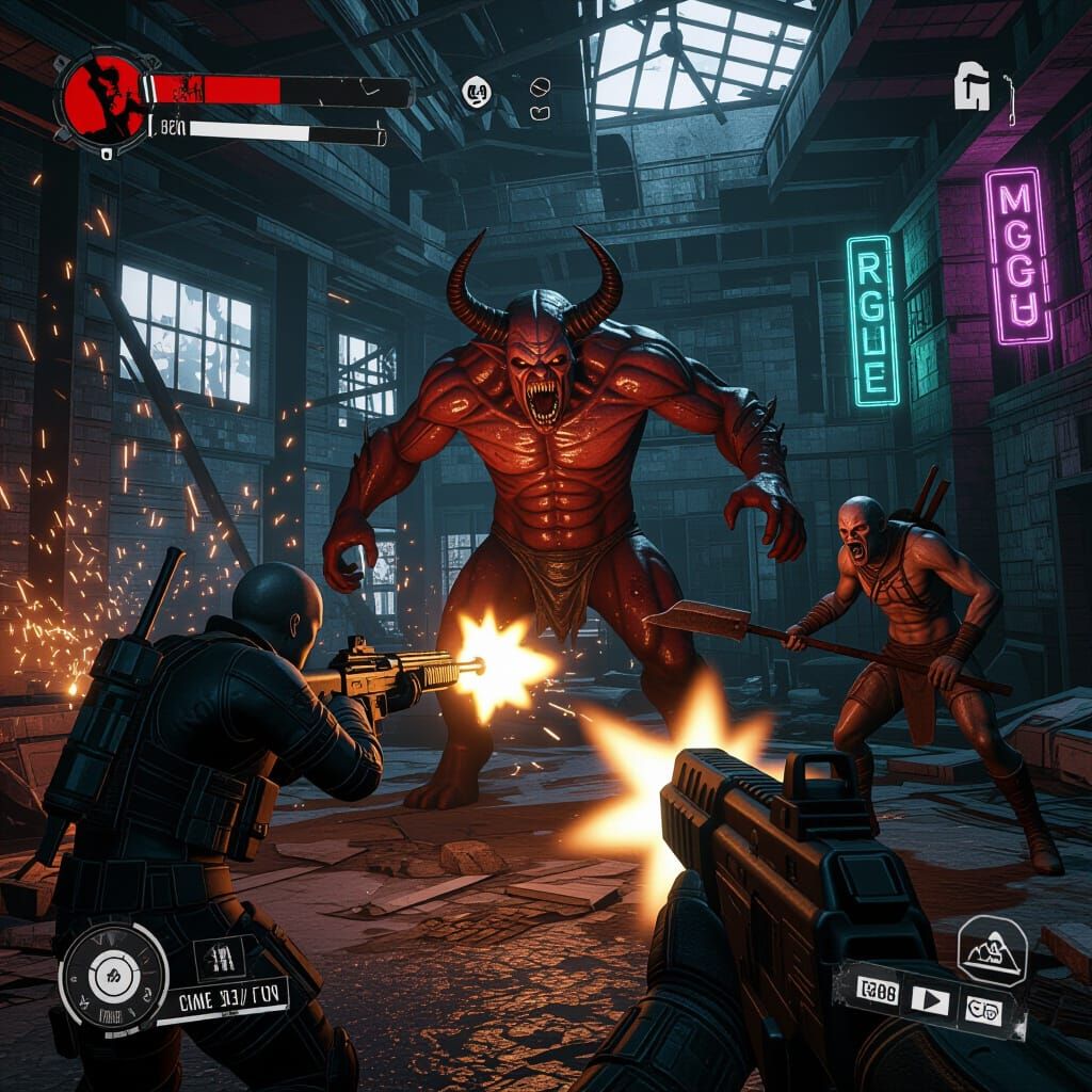 First-Person Shooter Fight in Ruined Industrial Complex