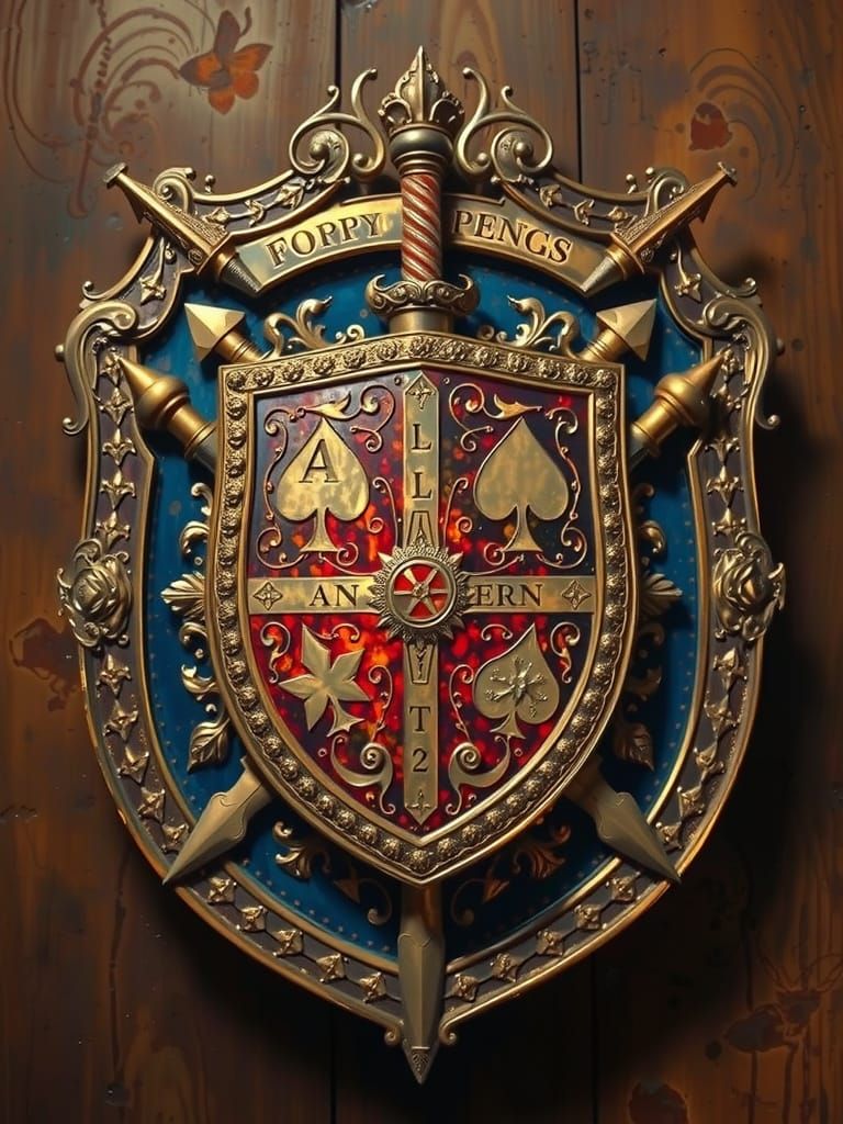 Medieval Coat of Arms with Golden Shield